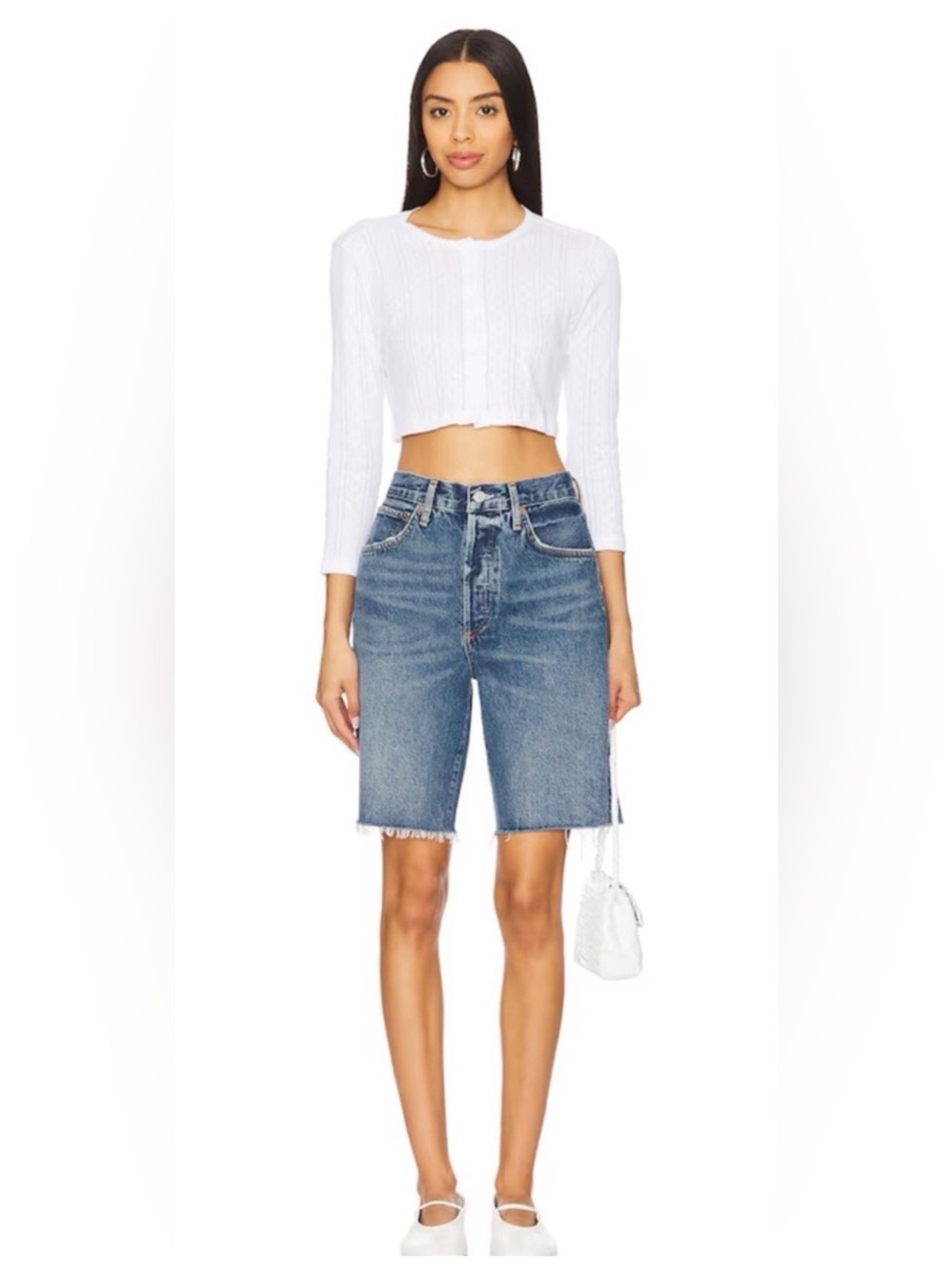 Agolde 90s Short 28 Mid Rise Blue Jean Denim Long Jort Bermuda SOLD OUT NWT $198